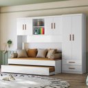 Ver imagem 1 de Quarto Completo Solteiro Juvenil 4 Peças com Guarda Roupa e Bicama Onix Branco e Branco/Nature Flex