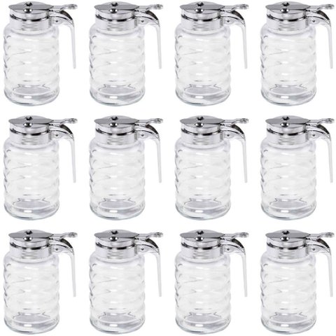 Kit 12 Meleiras de Vidro 6x12cm Pote Mel 280ml com Dosador Tampa Cromada Lyor