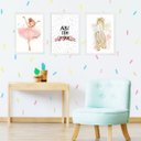 Ver imagem 1 de Kit 3 Quadros Infantis Bailarina - Amor 24x18cm - com Vidro:madeira Branca
