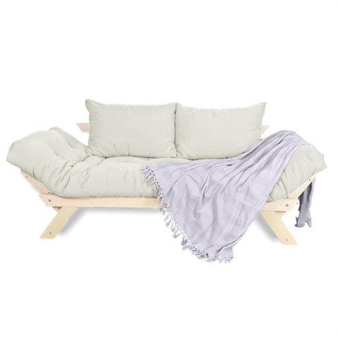 Sofá Japão Futon Acquablock Branco Off em Madeira Maciça