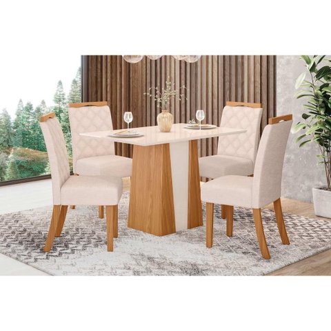Mesa Cozinha Orus 120 + 4 Cad Bella Nature/Bege Henn