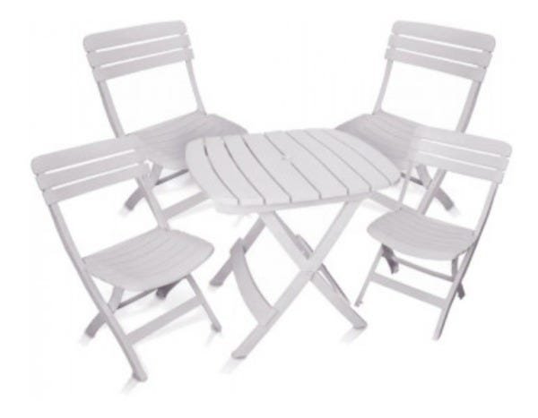 Conjunto de Mesa e 4 Cadeiras Dobrável Ripada Antares Plástico Branco