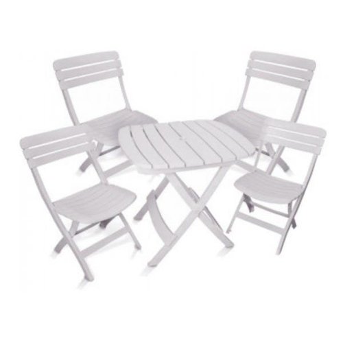 Conjunto Mesa Plástica Ripada e Cadeira Ripada Dobráveis - Branca