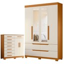 Ver imagem 1 de Guarda Roupa Solteiro Doble 04 Portas com Espelho e Cômoda Verona Cinamomo Off White - Móveis