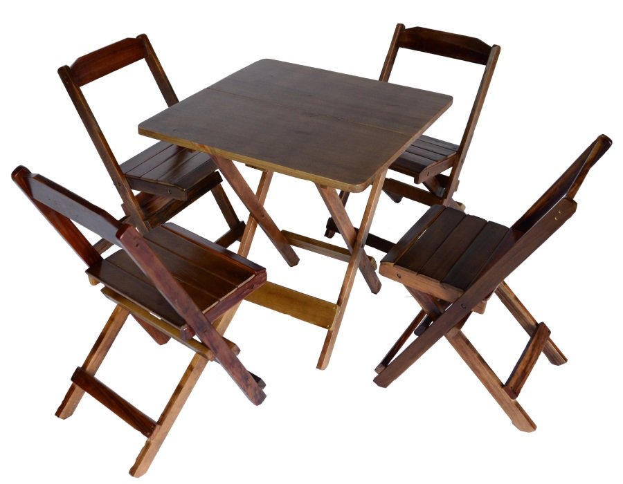 Conjunto 4 Cadeiras e 1 Mesa Dobrável 70 X 70 - com Pintura Café - 1