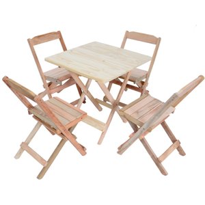 Conjunto 4 Cadeiras e 1 Mesa Dobrável 70 X 70 - sem Pintura