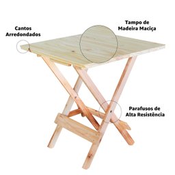 Conjunto 4 Cadeiras e 1 Mesa Dobrável 60 x 60 - sem Pintura - 2
