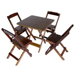 Conjunto 4 Cadeiras e 1 Mesa Dobrável 60 x 60 - com Pintura Café - 1