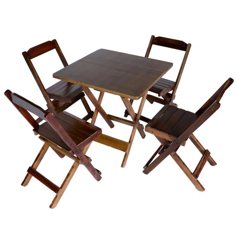 Conjunto 4 Cadeiras e 1 Mesa Dobrável 60 x 60 - com Pintura Café