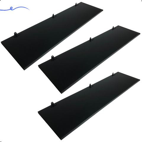 Kit 3 Prateleira Preta 90X25 + Suporte Flutuante Mdf  Organizadora Decoração Cozinha Banheiro Sala