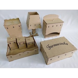 Decoração Kit Higiene Bebe Madeira Mdf Cru Passa Fita 8 Peças Farmácia Encaixe