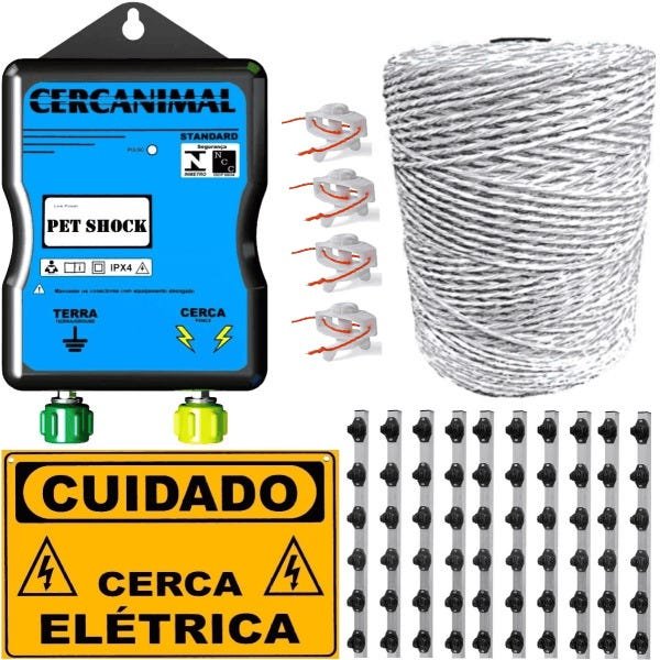 Kit Cerca Elétrica Bivolt Cães e Gatos Completo Com Hastes