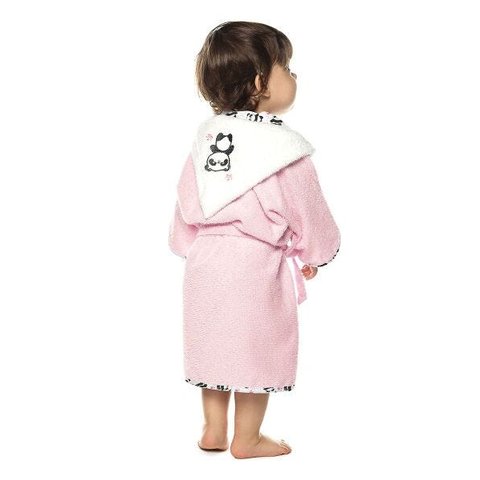 Roupão Felpudo Baby com Capuz Panda - Pp(6 Meses a 2 Anos) - Rosa