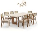 Ver imagem 2 de Mesa de Jantar Liz 180x90cm Vidro 40mm Cinamomo Off White com Kit 8 Cadeiras Veludo Bege - Valdemóve