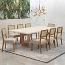 Ver imagem 1 de Mesa de Jantar Liz 180x90cm Vidro 40mm Cinamomo Off White com Kit 8 Cadeiras Veludo Bege - Valdemóve