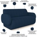 Ver imagem 4 de Sofá 2 Lugares Sala Living Orgânico 148cm Fávara K01 Veludo Azul Marinho - Lyam Decor