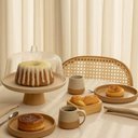 Ver imagem 2 de Conjunto Boleira com Cúpula e Pé Tábua Migalheira Porta Pão com Tampa Bege Plástico Bambu ou