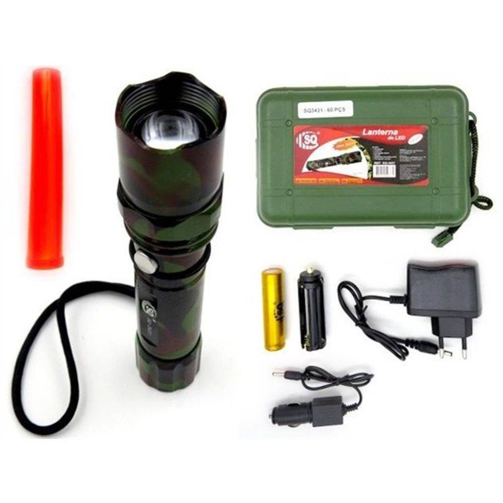 Kit Lanterna Tatica Militar Led Cree Police Com Bastao Sinalizador Carregador De Casa E Carro Com Es - 1