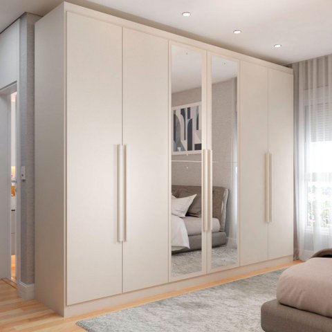Guarda-roupa Casal Madalena 6 Portas 4 Gavetas 100% Mdf com Espelho - Panorama Móveis
