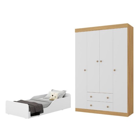 Jogo de Quarto Infantil com Minicama Montessoriana e Guarda-Roupa Encanto Multimóveis MP4840