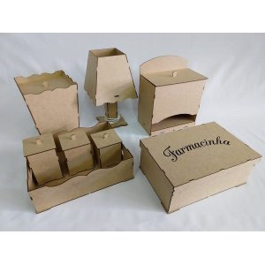Decoração Kit Higiene Bebe Madeira Mdf Cru 8 peças Farmácia Encaixe