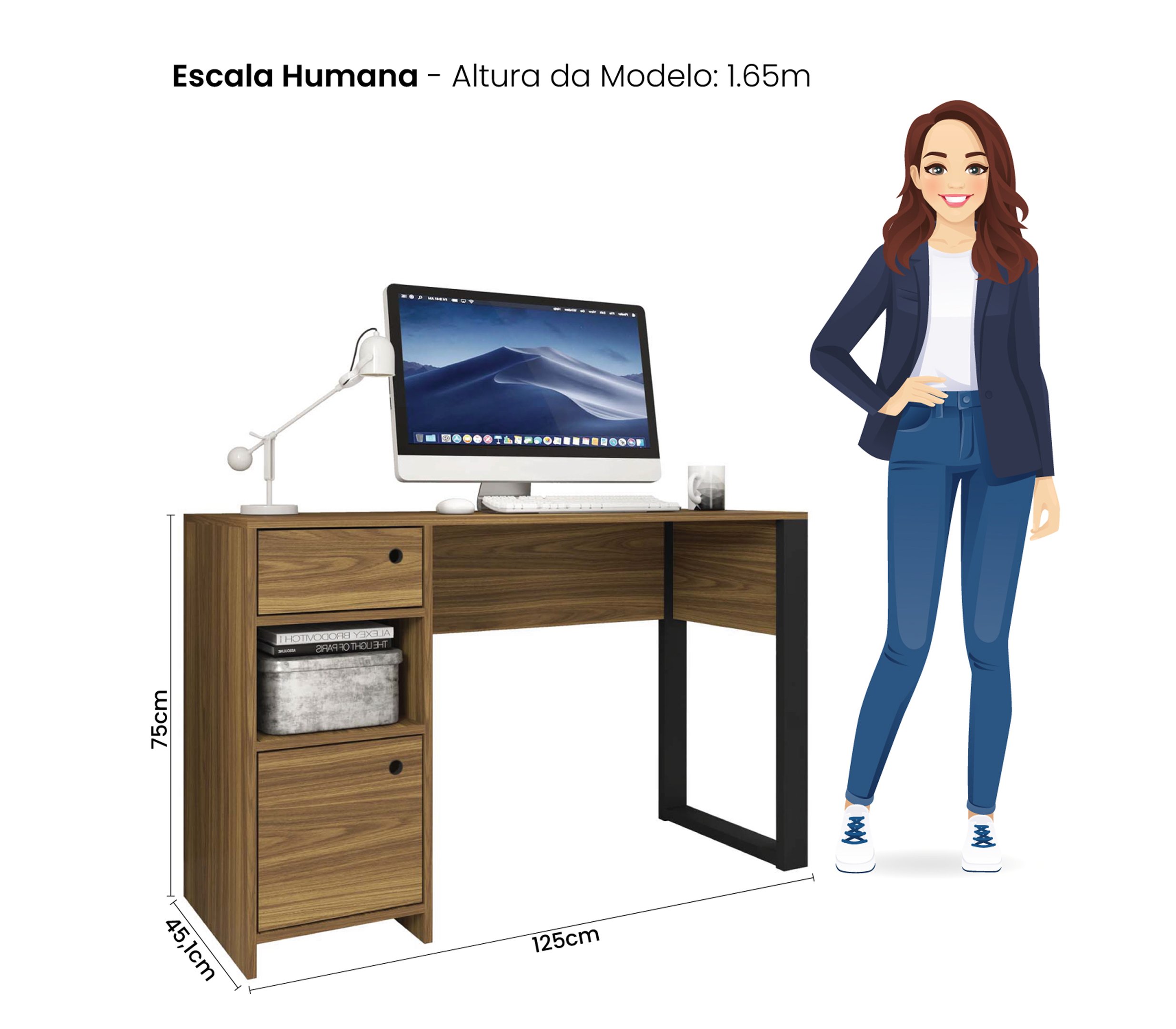 Mesa Escrivaninha Home Office Sky Notebook Quarto Sala e Escritorio Trabalho Premium Estilo Cor Mel - 8