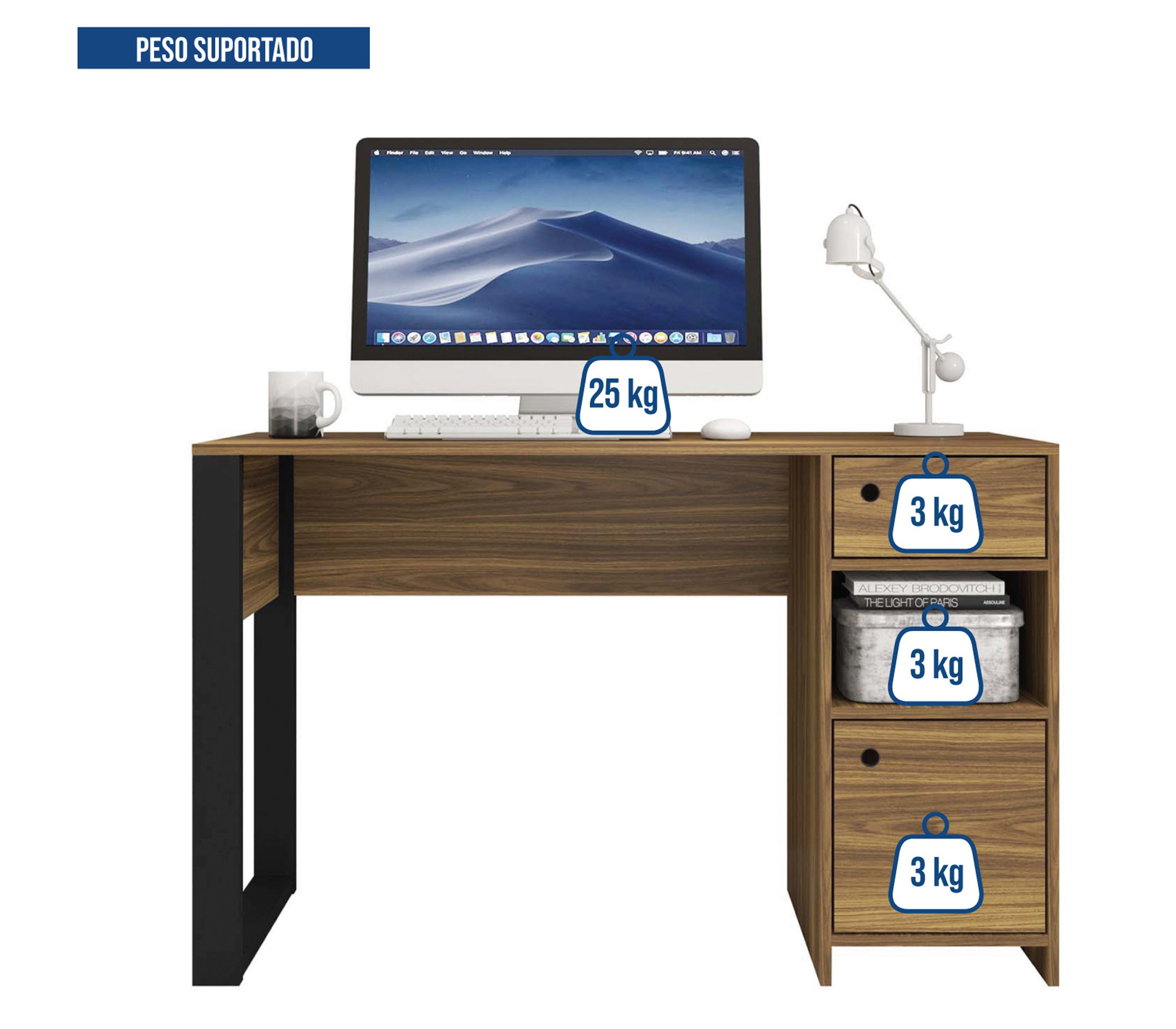 Mesa Escrivaninha Home Office Sky Notebook Quarto Sala e Escritorio Trabalho Premium Estilo Cor Mel - 7