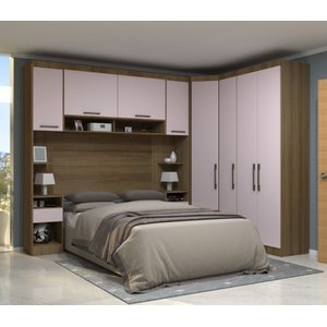 Guarda Roupa Dormitório Modulado Paris Casal Queen 1,58 M Canto - Roupeiro Luciane M01:avelã / Rosa
