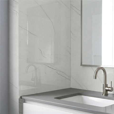 Placa Efeito Mármore Adesiva Flexível Paredes Spezia Bianco Brilho 60x300cm