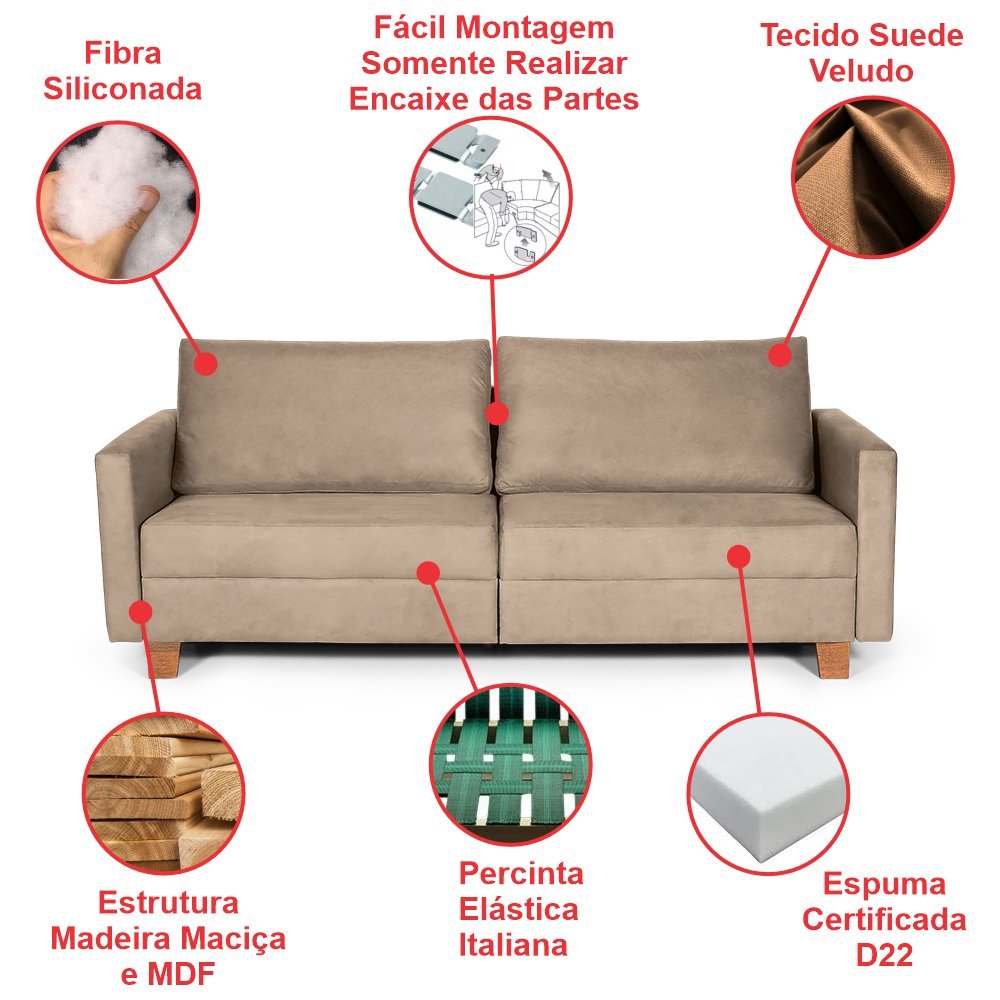 Conjunto Sofá 1,60 2 Lugares e Poltrona Plaza Marrom Claro - Straub Web - 2