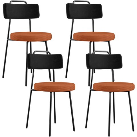 Kit 04 Cadeiras Estofada Para Sala De Jantar Barcelona L02 Couríssimo Preto Tecido Terracota - Lyam 