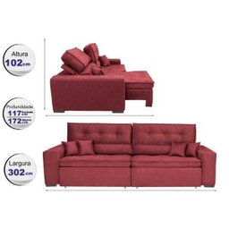 Sofá Austin 3,02M Retrátil e Reclinável com Molas No Assento e Almofadas, Tecido Suede - 2