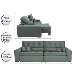 Sofá Austin 3,02M Retrátil e Reclinável com Molas No Assento e Almofadas, Tecido Suede - 2