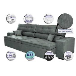 Sofá Austin 3,02M Retrátil e Reclinável com Molas No Assento e Almofadas, Tecido Suede - 3
