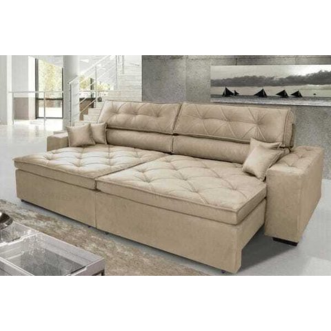Sofá Austin 2,22M Retrátil e Reclinável com Molas No Assento e Almofadas, Tecido Suede