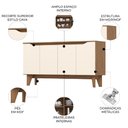 Ver imagem 3 de Buffet Aparador 150cm 4 Portas Pés Retrô Delar Nature/off H02 - Mpozenato