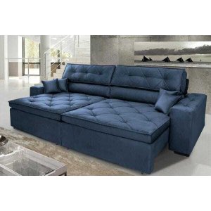 Sofá Austin 2,22M Retrátil e Reclinável com Molas No Assento e Almofadas, Tecido Suede