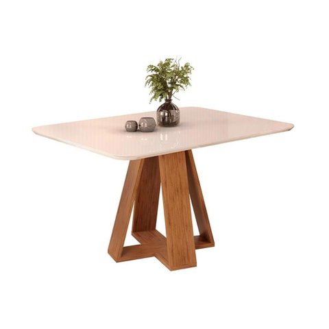 Sala de Jantar Completa Celeste c/ Tampo Madeirado c/ Vidro Redondo 103x103cm e 4 Cadeiras Lia