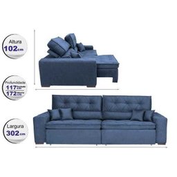 Sofá Austin 3,02M Retrátil e Reclinável com Molas No Assento e Almofadas, Tecido Suede - 2