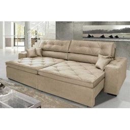 Sofá Austin 2,82M Retrátil e Reclinável com Molas No Assento e Almofadas, Tecido Suede - 1