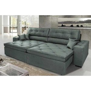 Sofá Austin 2,82M Retrátil e Reclinável com Molas No Assento e Almofadas, Tecido Suede