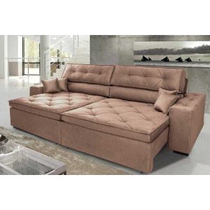 Sofá Austin 3,02M Retrátil e Reclinável com Molas No Assento e Almofadas, Tecido Suede