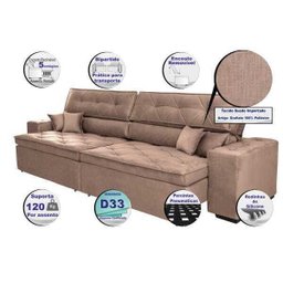 Sofá Austin 3,02M Retrátil e Reclinável com Molas No Assento e Almofadas, Tecido Suede - 3