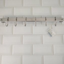 Barra de Aço Inox 40cm com 6 Ganchos para Cozinha Organizador de Parede Haus Domama - 9