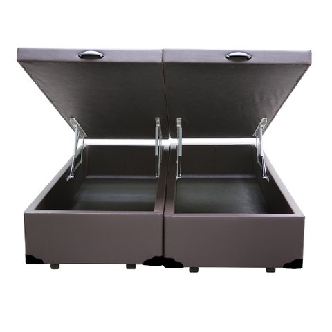 Base Box Baú Casal Bipartido NK Camas Sintético Marrom 41x138x188