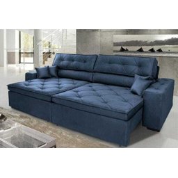 Sofá Austin 2,02M Retrátil e Reclinável com Molas No Assento e Almofadas, Tecido Suede - 1 Sofá Austin 2,02M Retrátil e Reclinável com Molas No Assento e Almofadas, Tecido Suede - 1