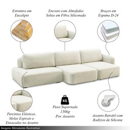 Sofá Decorativo Santiago 5 Lugares 342cm Sala de Estar Retrátil Modulado Bouclê Branco G89 - Gran Be - 3