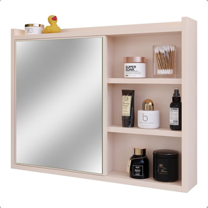 Espelheira Organizadora para Banheiro com Espelho Luxo - Off White