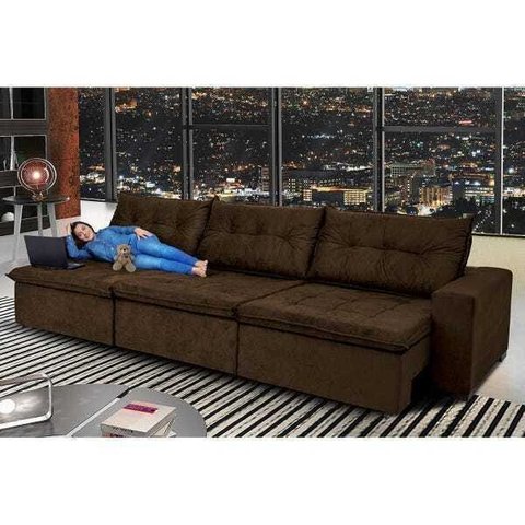 Sofá Austrália 3.52M Retrátil e Reclinável com Molas e Pillow No Assento Tecido Suede