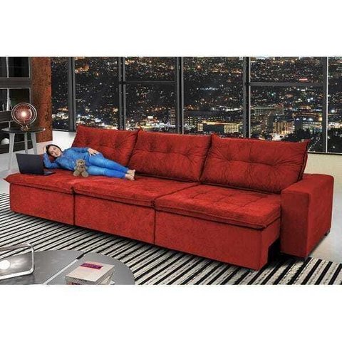 Sofá Austrália 3.52M Retrátil e Reclinável com Molas e Pillow No Assento Tecido Suede